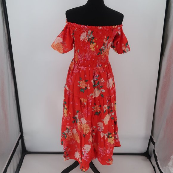 Skies are Blue Women's Fleur Print Off Shoulder Midi Dress Size Small NWT - Picture 14 of 16